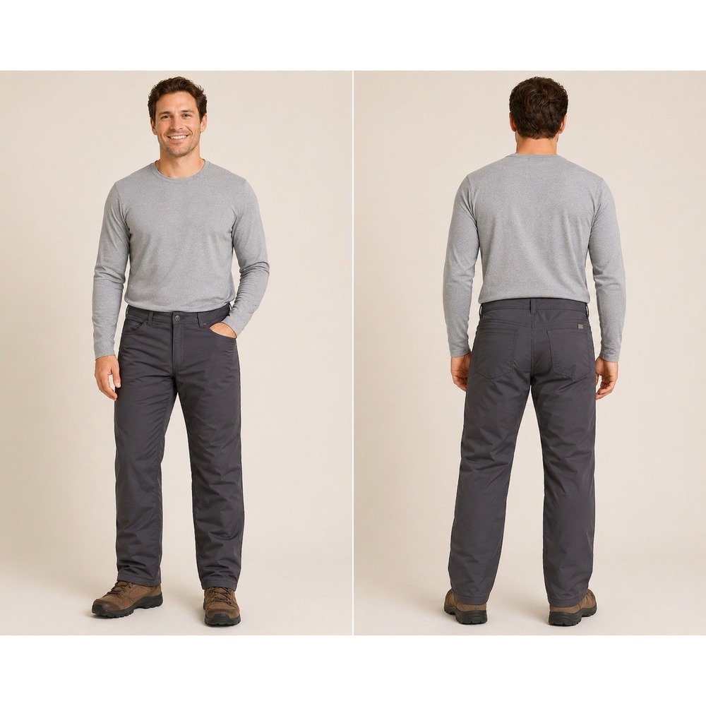LL Bean Hiking Pants Mens 36X34 Gray Nylon ItemID 514967 Insulated Fleece‎